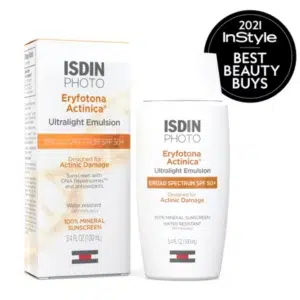 Isdin photo bottle with white back drop